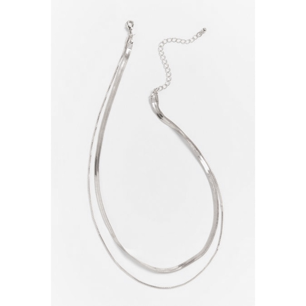 Silver Flat Herringbone Snake Chain Double-Layer Necklace